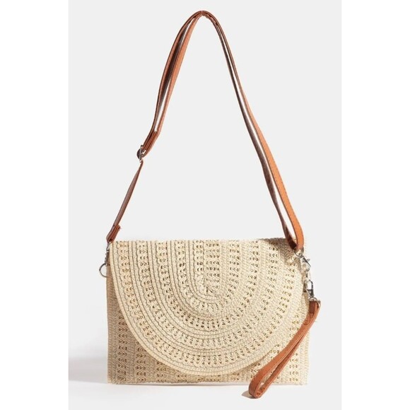 Fame Woven Pattern Straw Crossbody Bag Women